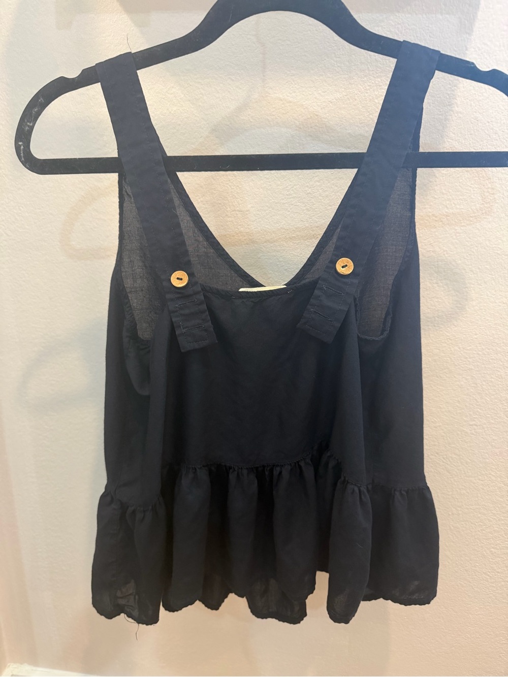 Mango Black Flowy Peplum Ruffle Hem Tank Top XS